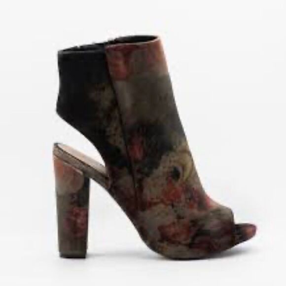 Bamboo Fall floral multi color Velvet ankle sandals peep toe side zipper size 11 - Picture 1 of 12